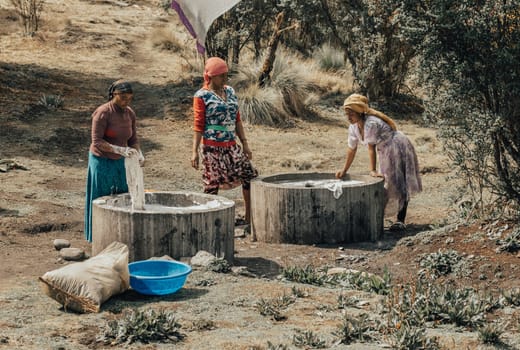 SIMIEN MOUNTAIN, ETHIOPIA, APRIL 25th.2019, Ethiopian women wash clothes in the traditional way outdoors in Simien Mountains, Ethiopia, April 25. 2019