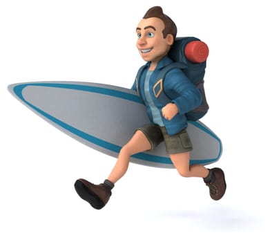 Fun illustration of a 3D cartoon backpacker