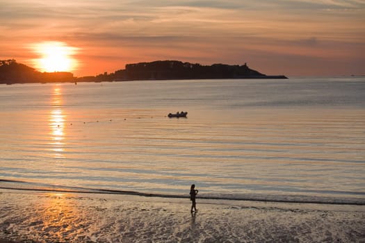 BAIONA, GALICIA, SPAIN - AUGUST 26: people at the beach, on August 26, 2015 in Baiona, Galicia, Spain