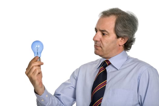 young business man with a lamp isolated on white