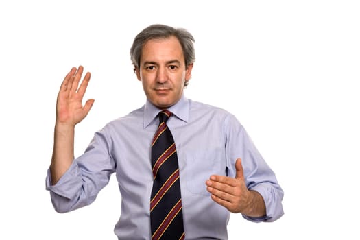 business man showing his hands, isolated on white