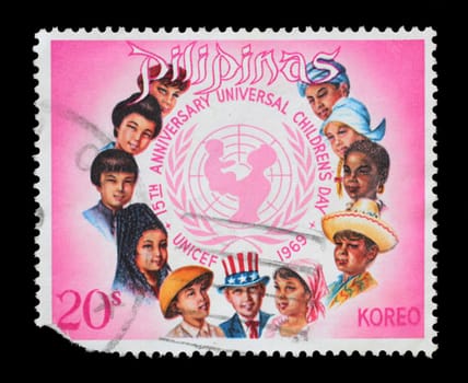 Stamp printed in Philippines, shows Children of the world, 15th Anniversary Of Universal Children's Day, circa 1969.
