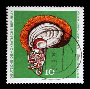 Stamp printed in GDR shows Anzmaske Sudsee, The Ethnography Museum of Leipzig, circa 1971.