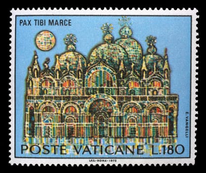 Stamp issued in Vatican shows St Mark's Basilica in Venice, circa 1972.