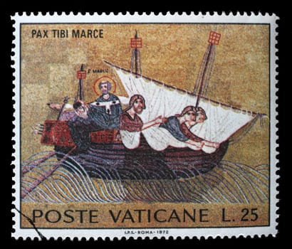 Stamp issued in Vatican shows Translation of St. Mark, mosaic (XIII century), St. Mark Basilica, Save Venice series, circa 1972.