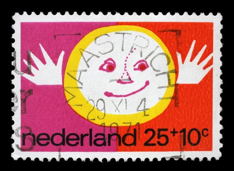 Stamp issued in Iceland shows Child Care, circa 1971.