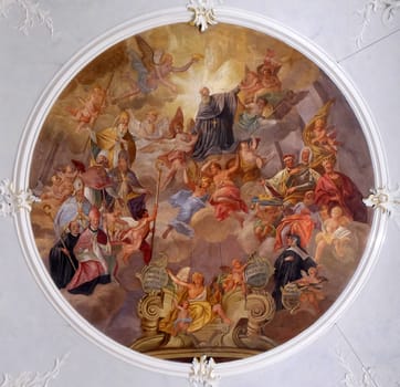 Saint Benedict and his missionary work, fresco in the church of St. Agatha in Schmerlenbach, Germany