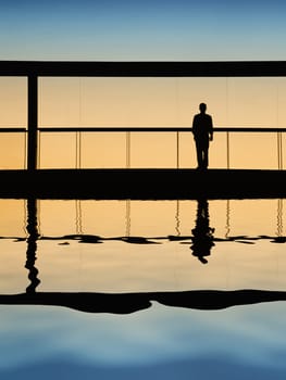 worker inside the modern building in silhouette