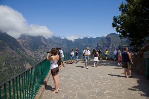 CURRAL DAS FREIRAS, MADEIRA, PORTUGAL - AUGUST 25: people at the beach, on March 13, 2016 in Curral das Freiras, Madeira Island, PORTUGAL