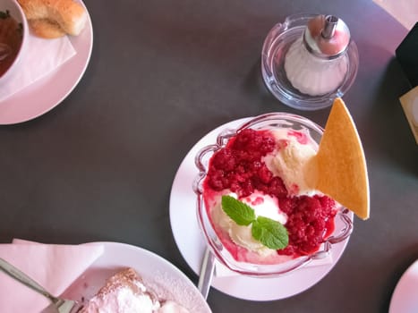 The ice cream and cake at cafe or restaurant at Prague