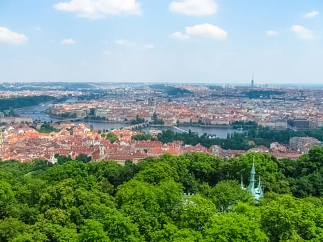 The aerial view of roofs at old town Prague, Czech republic