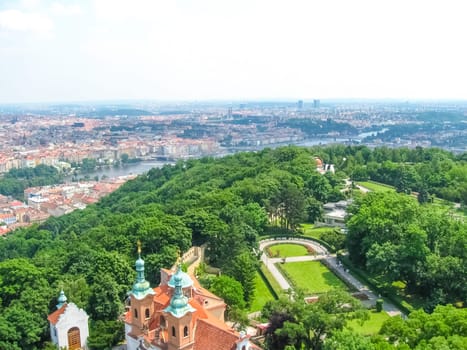 The aerial view of roofs at old town Prague, Czech republic