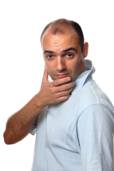 young casual man portrait in white background