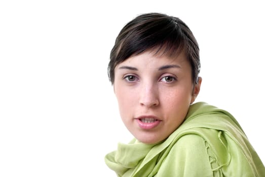 Portrait of beautiful young sexy woman on white background