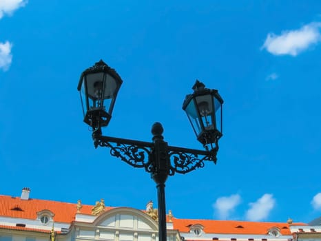 Prague lamp with blue sky still life, Prague, Czech Republic