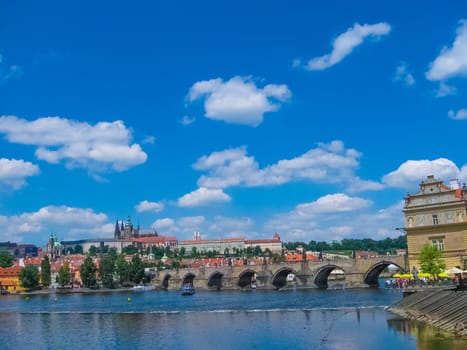 View of old town and Vltava river in Prague, Czech Republic