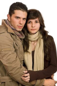 young casual couple in love isolated on white
