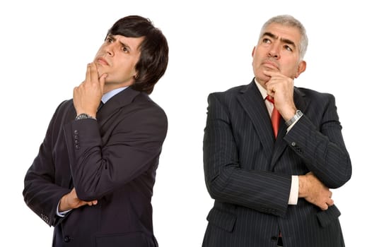 two business men thinking, isolated on white