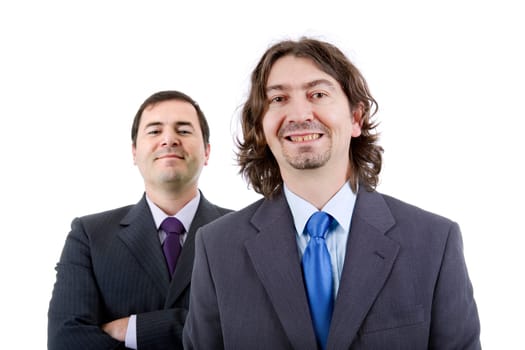 two silly young business men portrait on white