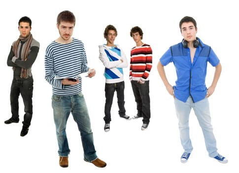 group of young men full body, isolated