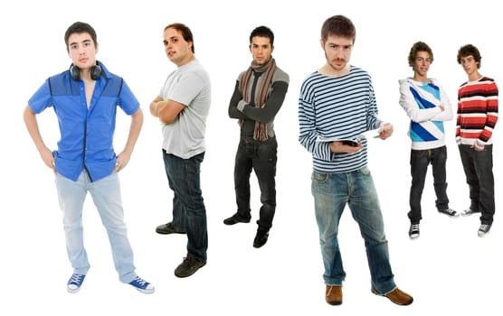 group of young men full body, isolated
