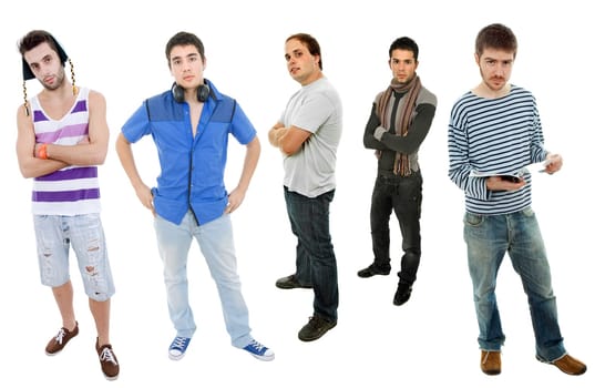 group of young men full body, isolated