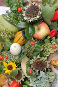 Arangement of apples and flowers