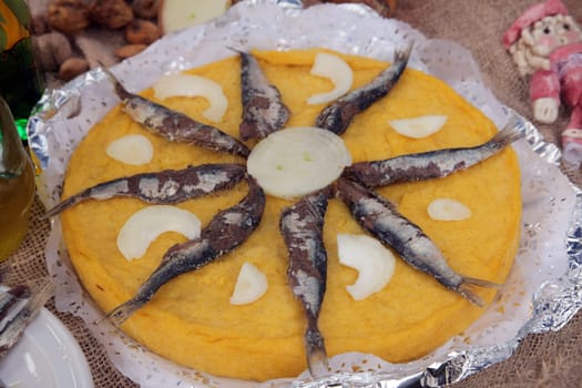 Salted sardines with polenta