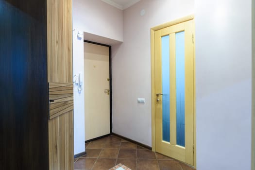 Entrance door to an apartment in a multi-storey building, view from the apartment