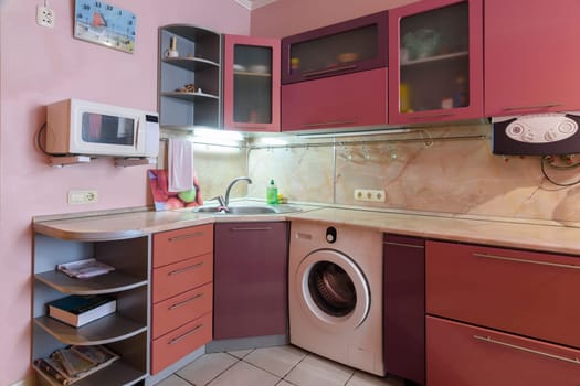 Kitchen set close-up in the interior of a small kitchen