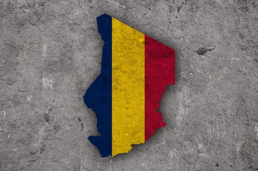 Map and flag of Chad on weathered concrete