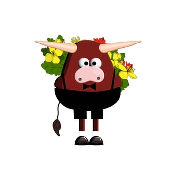 Bull character, cartoon bull. Symbol 2021. ox. Cute bull illustration on a white background.