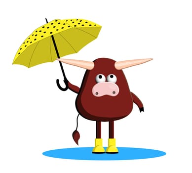 2021 year. Year of the bull. Animal buffalo, cow. Funny autumn bull isolated on a white background. illustration.