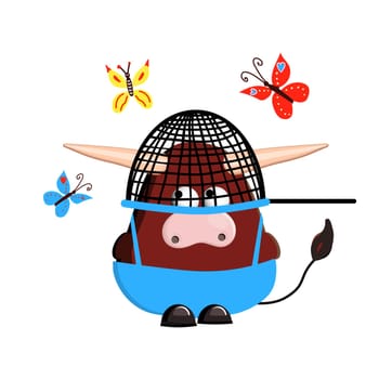Year of the calf. ox character is cute. isolated on a white background.