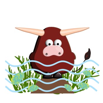 Year of the calf. ox character is cute. isolated on a white background.
