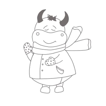 Year of the bull. Ox coloring page The animals are horned. Children's illustration bull or ox. Christmas and New Year. symbol of the year. 2021