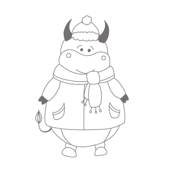 Year of the bull. Ox coloring page The animals are horned. Children's illustration bull or ox. Christmas and New Year. symbol of the year. 2021