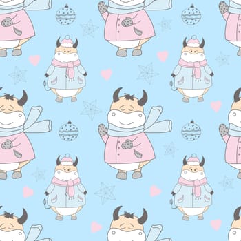 bull pattern. 2021 year. year of the ox or calf. bull character. illustration.