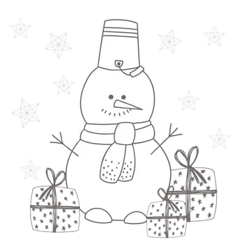 snowman. Coloring SCULPTURE FROM SNOW. Children's illustration a snowman. Christmas and New Year. symbol of the year 2021
