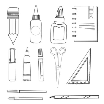 school subjects. school supplies. pencil, ruler and other stationery. isolated on white.