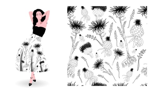 Print Textile Fabric Design Cool Floral Print Black Flowers