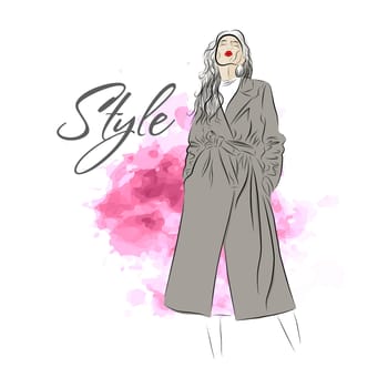 A modern autumn look. Fashion and Style. Beautiful stylish girl or woman in a coat.