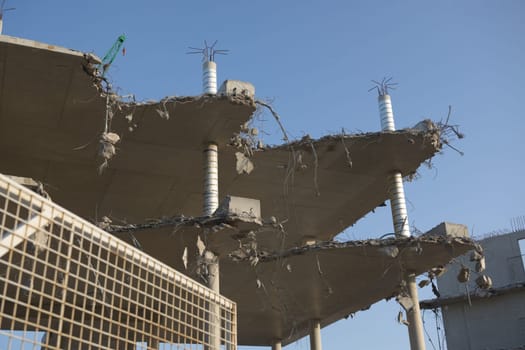SHEFFIELD, UNITED KINGDOM, 17th September, 2020: Close up of partially demolished concrete and steel framework for the uni social sciences building