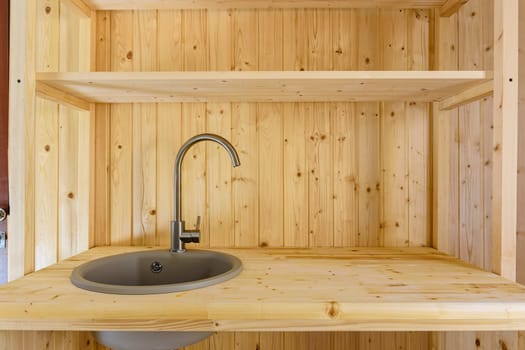 Kitchen set for a small country house, all materials are made of wood