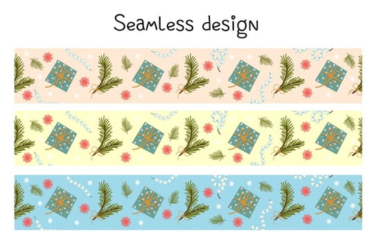 Trending colors New Year and Christmas 2021. Festive ribbon for gift wrapping. Seamless border, tape repeating.