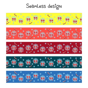 Trending colors New Year and Christmas 2021. Festive ribbon for gift wrapping. Seamless border, tape repeating.