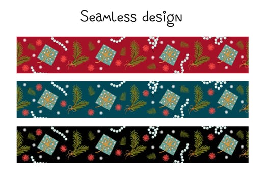 Trending colors New Year and Christmas 2021. Festive ribbon for gift wrapping. Seamless border, tape repeating.
