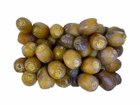 Fresh raw dates fruits isolated on white background. Selective focus