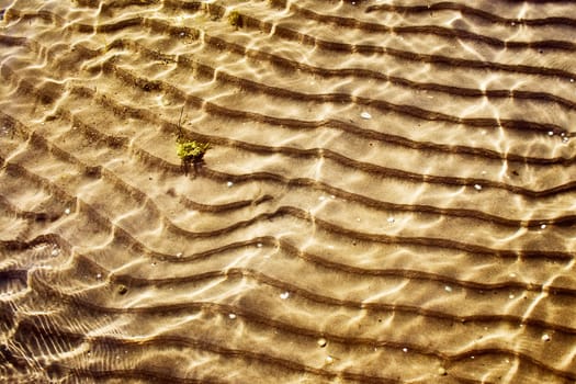 Sea bottom texture with beautiful lines on the sand
