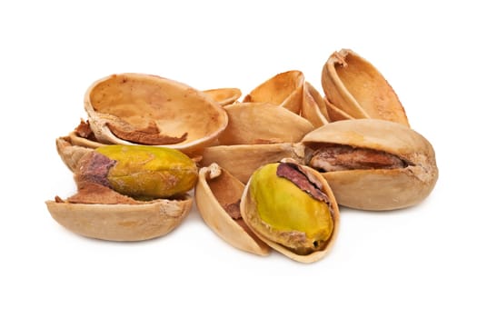 Pistachio Close Up, roasted snack on white background